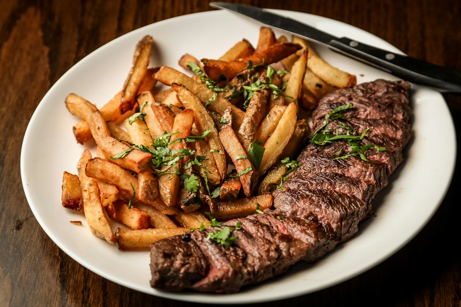 A steak served with triple-cooked chips
